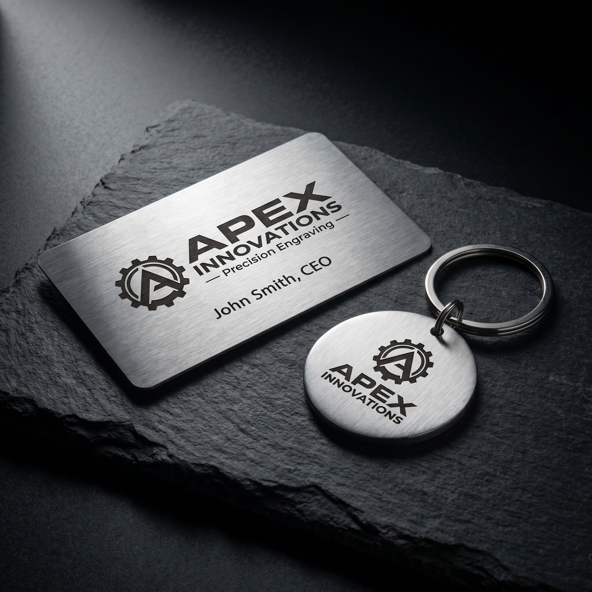 Laser engraved metal business card and keychain