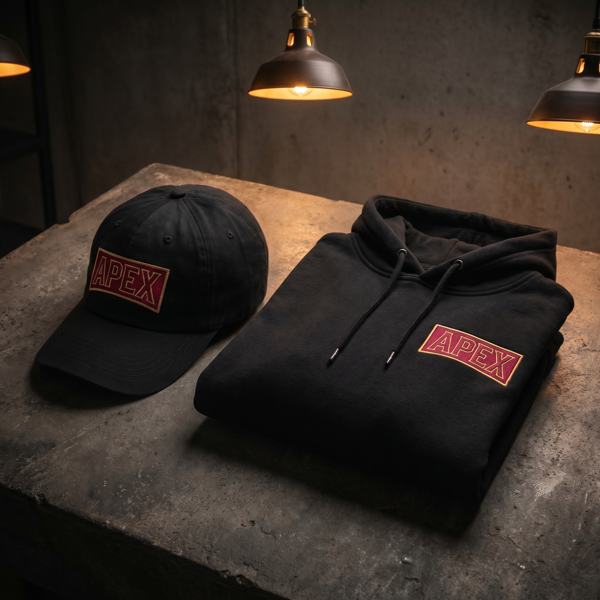 Custom branded cap and hoodie set with matching logo
